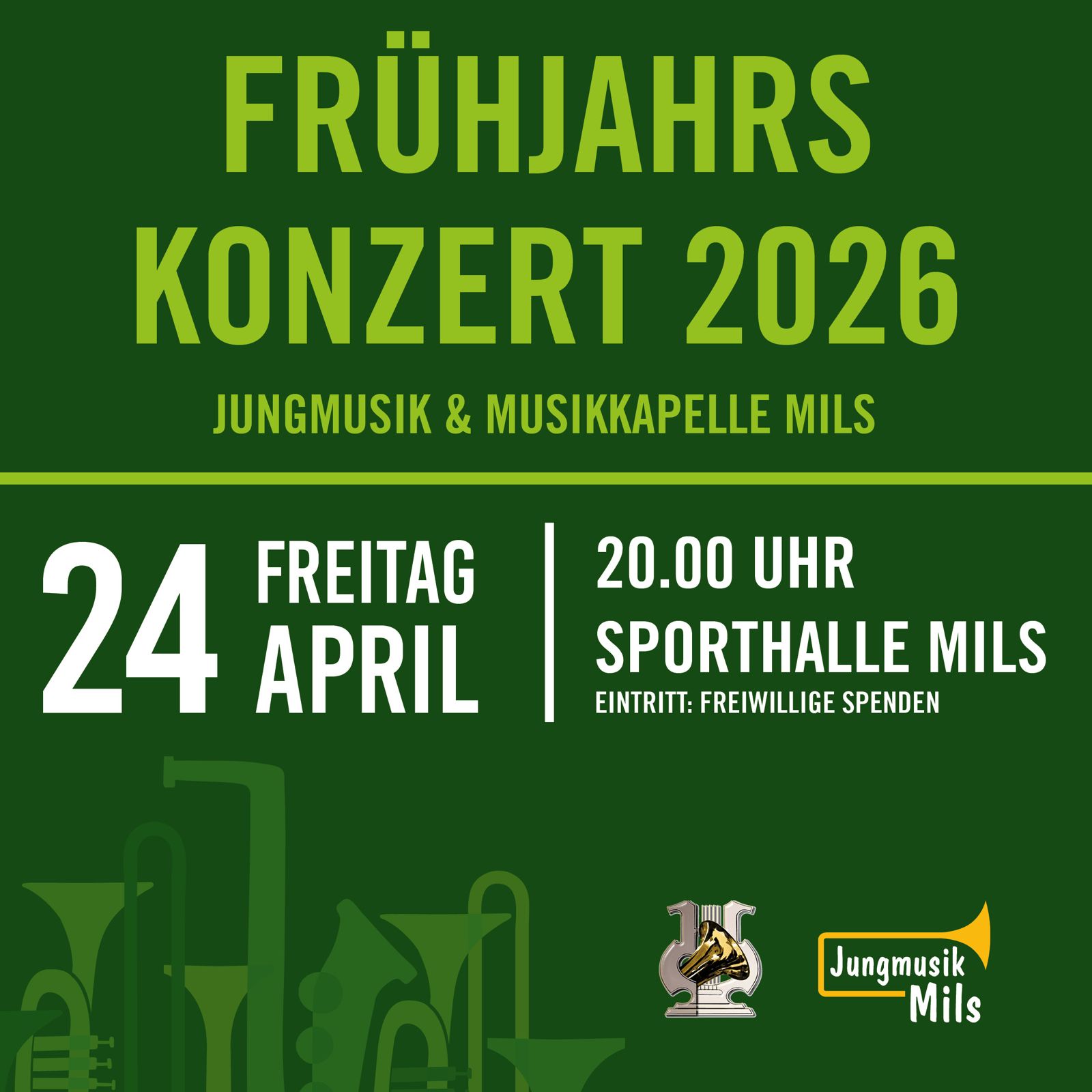 Ankündigung Frühjahrskonzert der Musikkapelle Mils am 24.04.2026